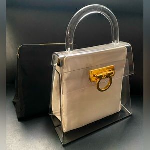 RARE vintage Salvatore Ferragamo lucite handbag with cream and black inserts